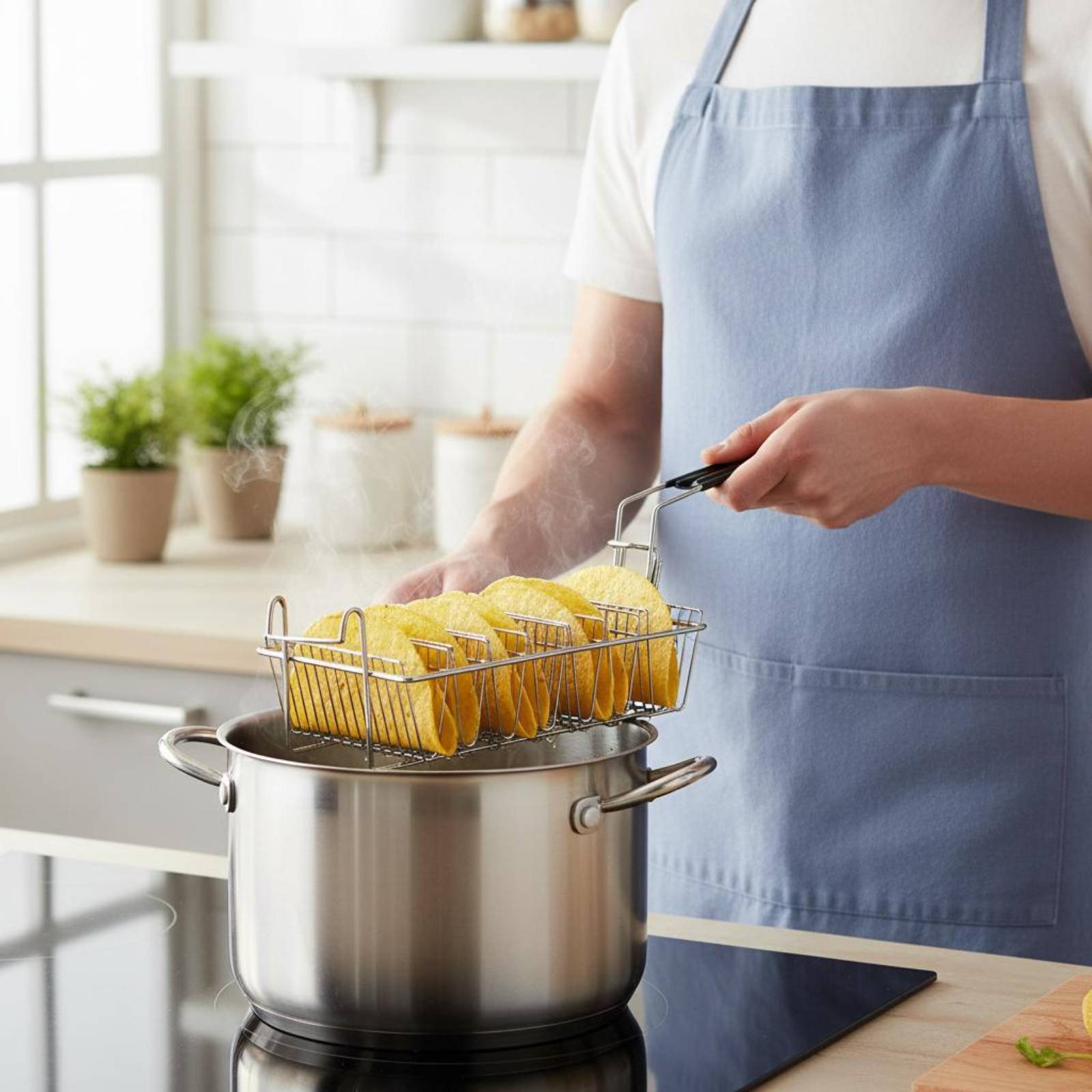 Deep Fryer Stainless - Cesta para freír tacos y tortillas